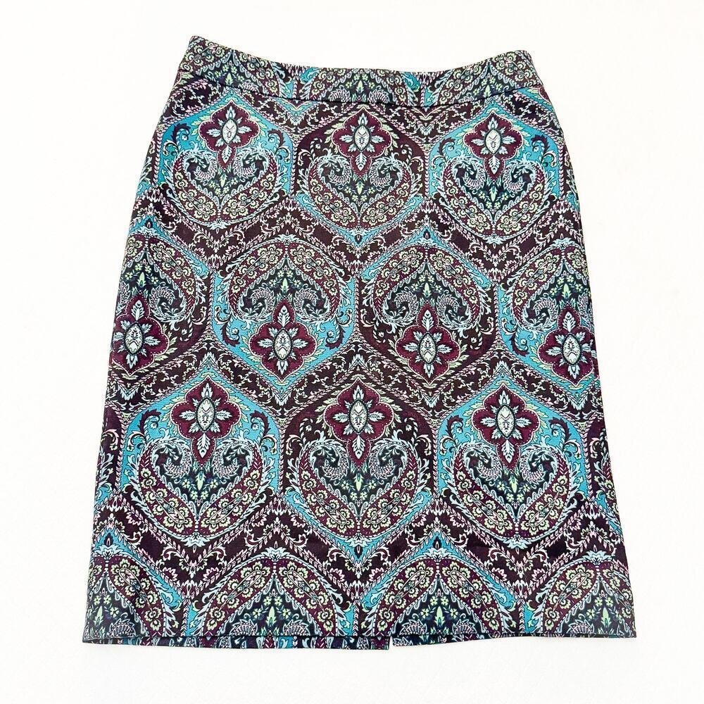Talbots Paisley Printed Cotton Pencil Straight Patterned Skirt Size 8